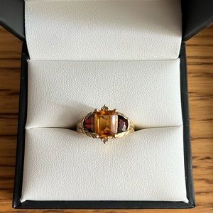 10k gold citrine and garnet ring with diamond accents